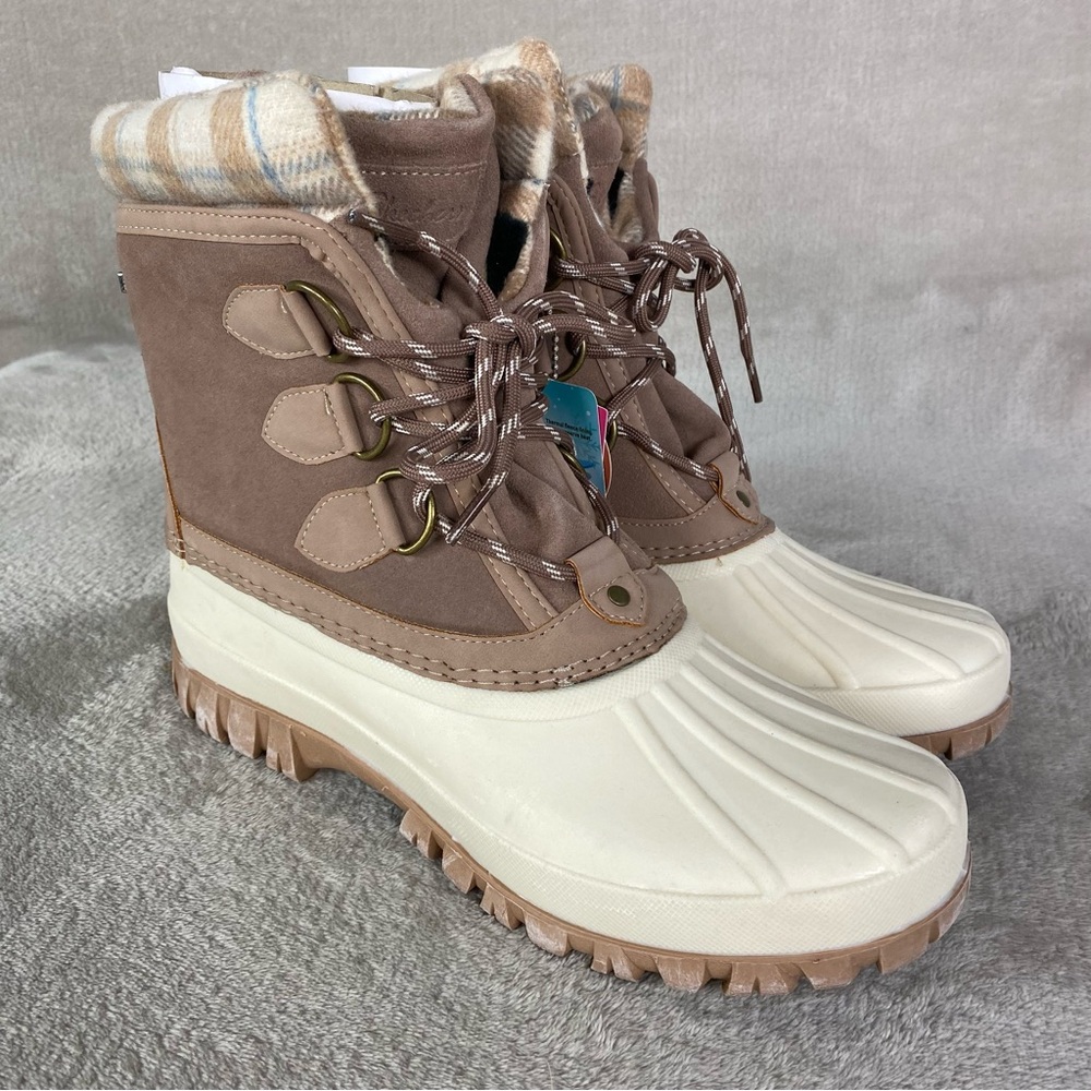 Skechers Windom Boots Womens Size 8 Tan Waterproof Duck Snow Winter Faux Fur NEW - Picture 1 of 13